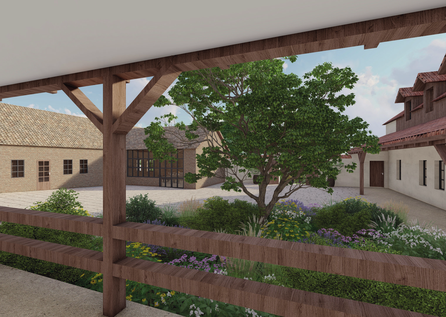 Vizualizace vnitřního dvora statku